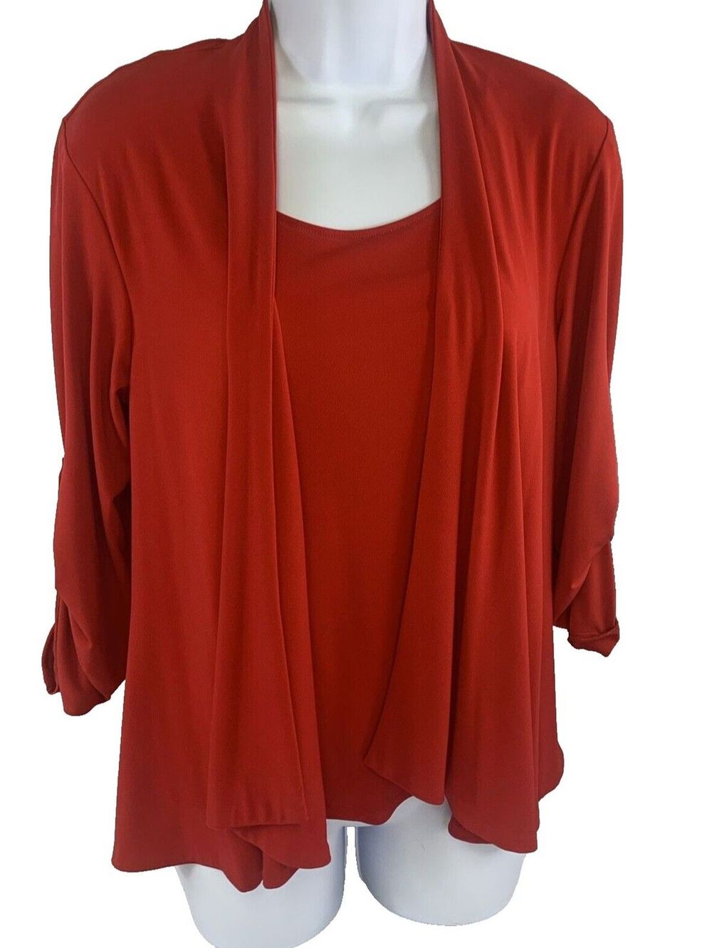 Andria Lieu 2 Pc Red Stretch Cardigan & Tank Top Women's S Roll Tab VTG 90s